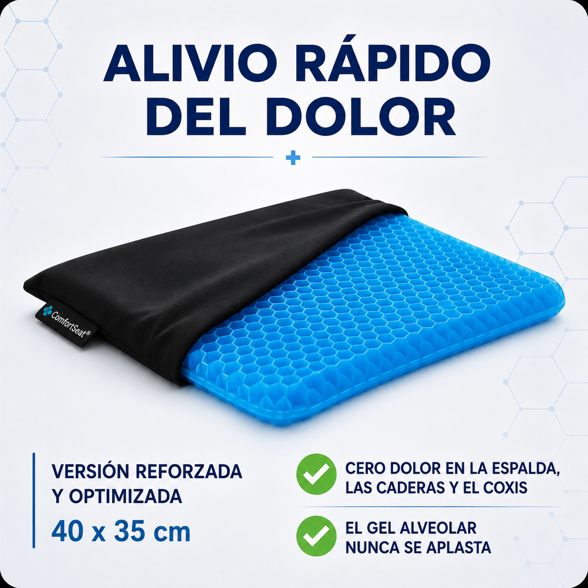 ComfortSeat® Cojín de Gel Ortopédico — Alivio de Espalda, Cadera y Coxis